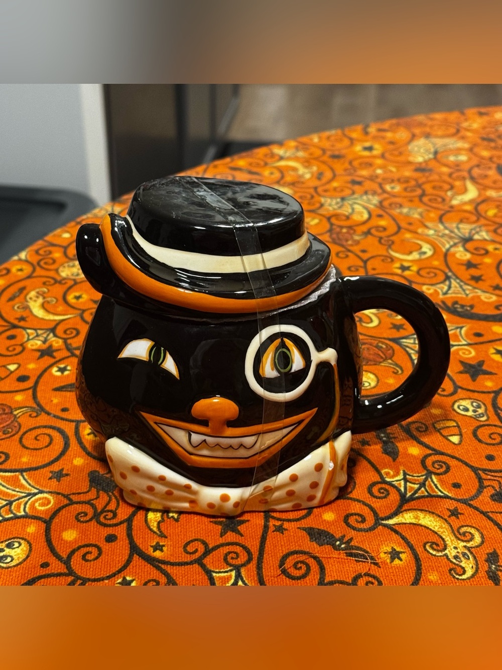Black and Orange Halloween Ceramic Cat Mug